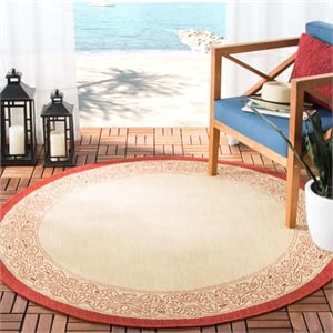 Pemberly Row Contemporary Round 7'10&quot Indoor Outdoor Area Rug in Beige