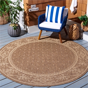 Pemberly Row Contemporary Round 7'10&quot Indoor Outdoor Area Rug in Brown