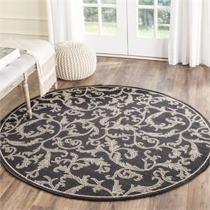Pemberly Row Contemporary Round 7'10&quot Indoor Outdoor Area Rug in Black