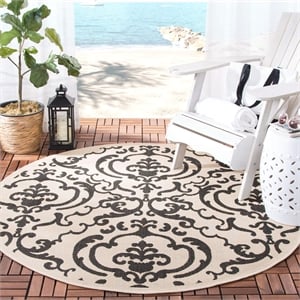 Pemberly Row Contemporary Round 7'10&quot Indoor Outdoor Area Rug in Sand