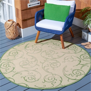 Pemberly Row Contemporary Round 7'10&quot Indoor Outdoor Area Rug in Natural