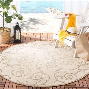 Pemberly Row Contemporary Round 7'10&quot Indoor Outdoor Area Rug in Natural