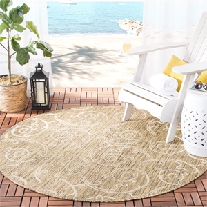 Pemberly Row Contemporary Round 7'10&quot Indoor Outdoor Area Rug in Brown