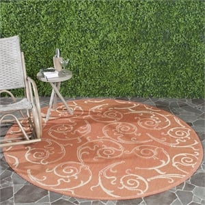 Pemberly Row Round 7'10&quot Indoor Outdoor Area Rug in Terracotta