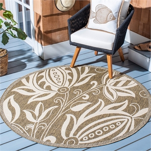 Pemberly Row Contemporary Round 7'10&quot Indoor Outdoor Area Rug in Brown