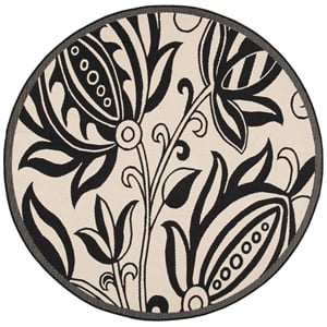 Pemberly Row Round 7'10&quot Power Loomed Indoor Outdoor Rug in Sand and Black