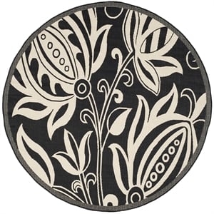 Pemberly Row Contemporary Round 7'10&quot Indoor Outdoor Area Rug in Black
