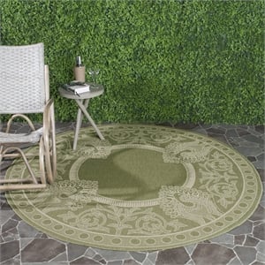 Pemberly Row Contemporary Round 7'10&quot Indoor Outdoor Area Rug in Olive