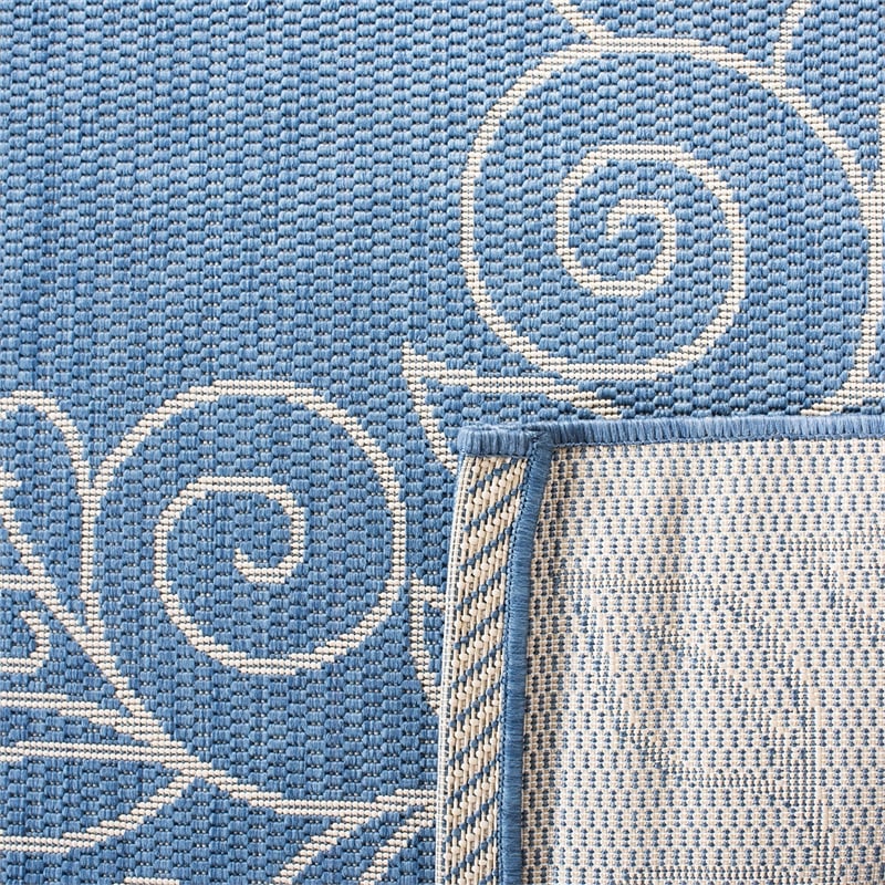 Pemberly Row Contemporary 9' x 12' Indoor Outdoor Area Rug in Blue