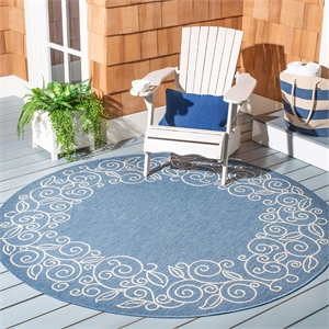 Pemberly Row Contemporary Round 7'10&quot Indoor Outdoor Area Rug in Blue