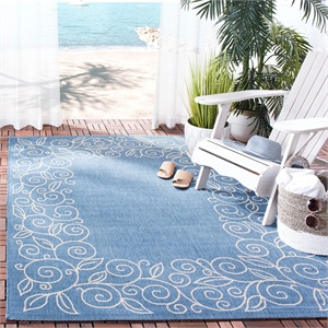 Pemberly Row Contemporary Square 6'7&quot Indoor Outdoor Area Rug in Blue