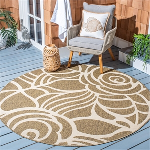 Pemberly Row Contemporary Round 6'7&quot Indoor Outdoor Area Rug in Coffee
