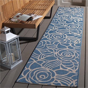 Pemberly Row Contemporary 2'3&quot x 10' Indoor Outdoor Runner Rug in Blue