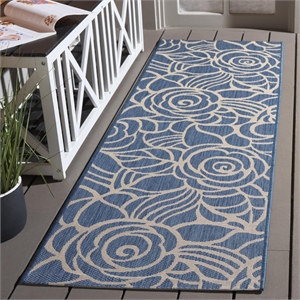 Pemberly Row Contemporary 2'4&quot x 14' Indoor Outdoor Runner Rug in Blue