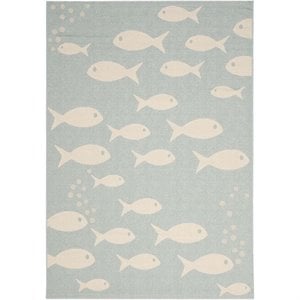 Pemberly Row Contemporary 5'3&quot x 7'7&quot Indoor Outdoor Area Rug in Aqua