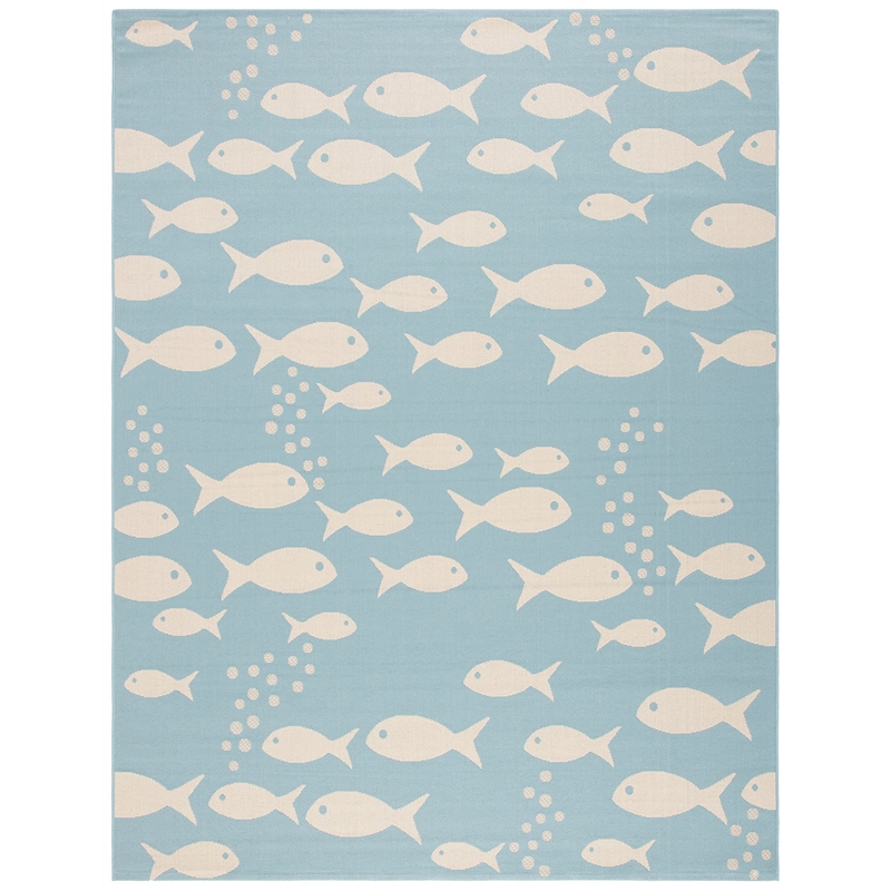 Pemberly Row Contemporary 9' x 12' Indoor Outdoor Area Rug in Aqua