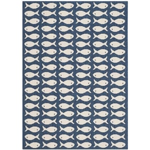 Pemberly Row Contemporary 4' x 5'7&quot Indoor Outdoor Area Rug in Navy
