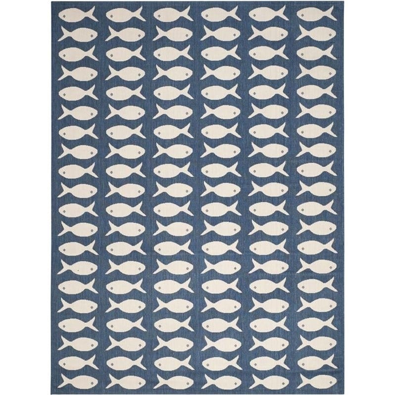 Pemberly Row Contemporary 9' x 12' Indoor Outdoor Area Rug in Navy