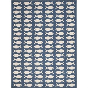 Pemberly Row Contemporary 9' x 12' Indoor Outdoor Area Rug in Navy