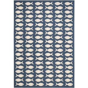 Pemberly Row Contemporary 2'3&quot x 8' Indoor Outdoor Runner Rug in Navy