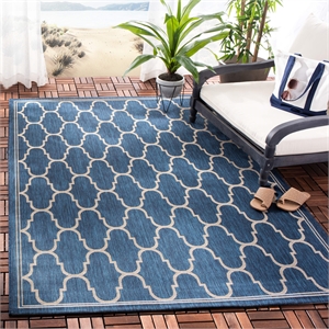 Pemberly Row Contemporary 9' x 12'6&quot Indoor Outdoor Area Rug in Navy