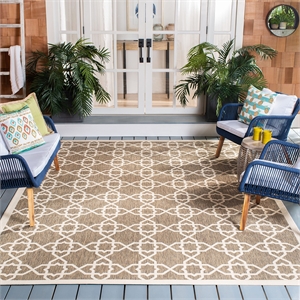 Pemberly Row Contemporary Square 7'10&quot Indoor Outdoor Area Rug in Brown