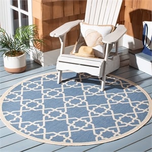 Pemberly Row Contemporary Round 7'10&quot Indoor Outdoor Area Rug in Blue