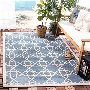 Pemberly Row Contemporary Square 7'10&quot Indoor Outdoor Area Rug in Blue
