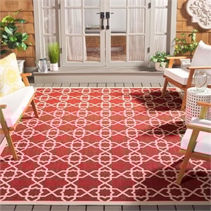 Pemberly Row Contemporary Square 7'10&quot Indoor Outdoor Area Rug in Red