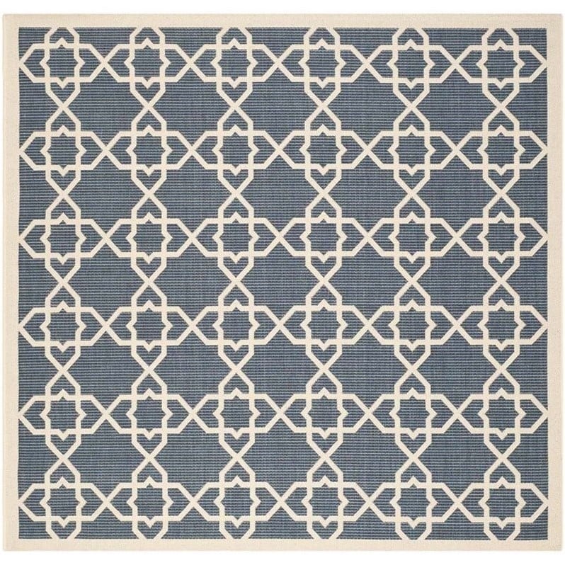 Pemberly Row Contemporary Square 4' Indoor Outdoor Area Rug in Navy