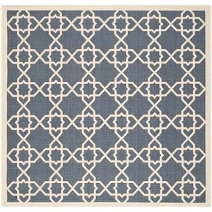 Pemberly Row Contemporary Square 4' Indoor Outdoor Area Rug in Navy