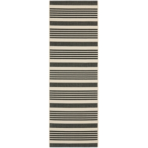 Pemberly Row Contemporary 2'3&quot x 10' Indoor Outdoor Runner Rug in Black