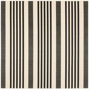 Pemberly Row Contemporary Square 5'3&quot Indoor Outdoor Area Rug in Black