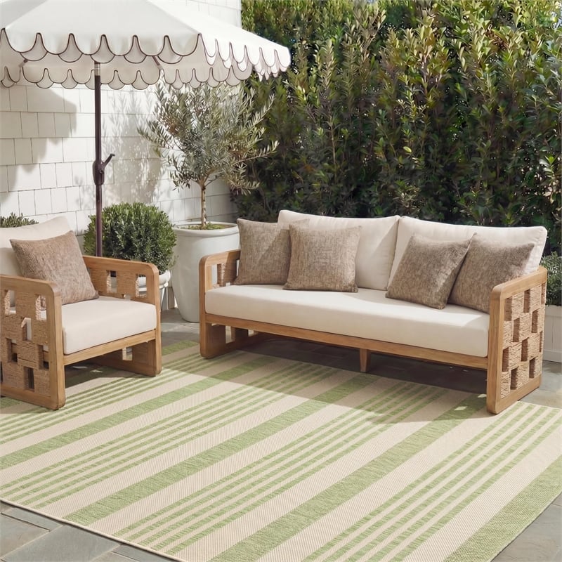 Pemberly Row Contemporary 8' x 11' Indoor Outdoor Area Rug in Beige