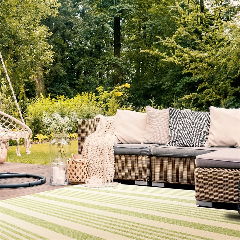 Pemberly Row Contemporary 8' x 11' Indoor Outdoor Area Rug in Beige