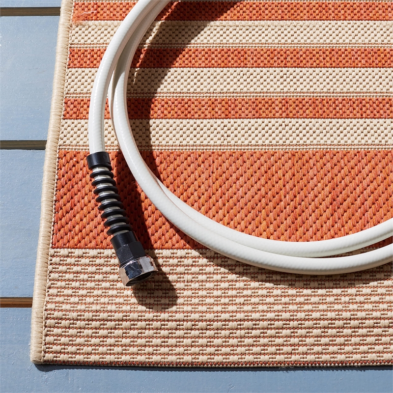 Pemberly Row Contemporary Terracotta Indoor Outdoor Rug in Square 7'10