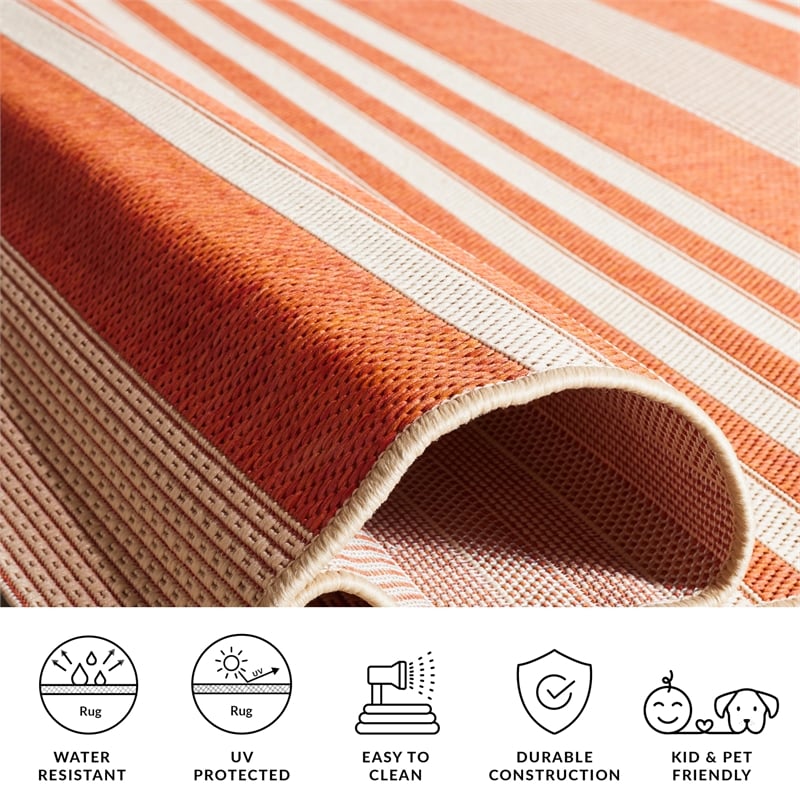 Pemberly Row Contemporary Terracotta Indoor Outdoor Rug in Square 7'10
