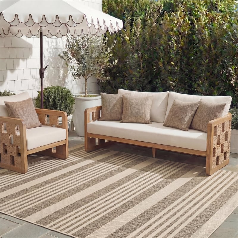 Pemberly Row Brown Indoor Outdoor Rug 8' x 11' for Living Spaces