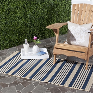 Pemberly Row Contemporary Navy Indoor Outdoor Accent Rug 2'7&quot x 5'