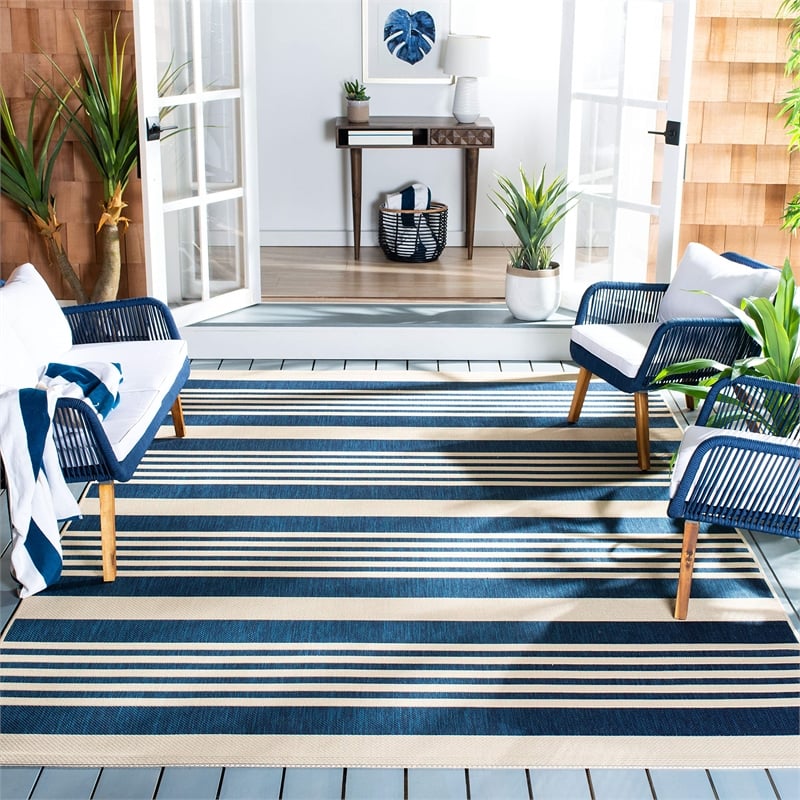 Pemberly Row Contemporary Navy Indoor Outdoor Rug 9' x 12' for Any Room