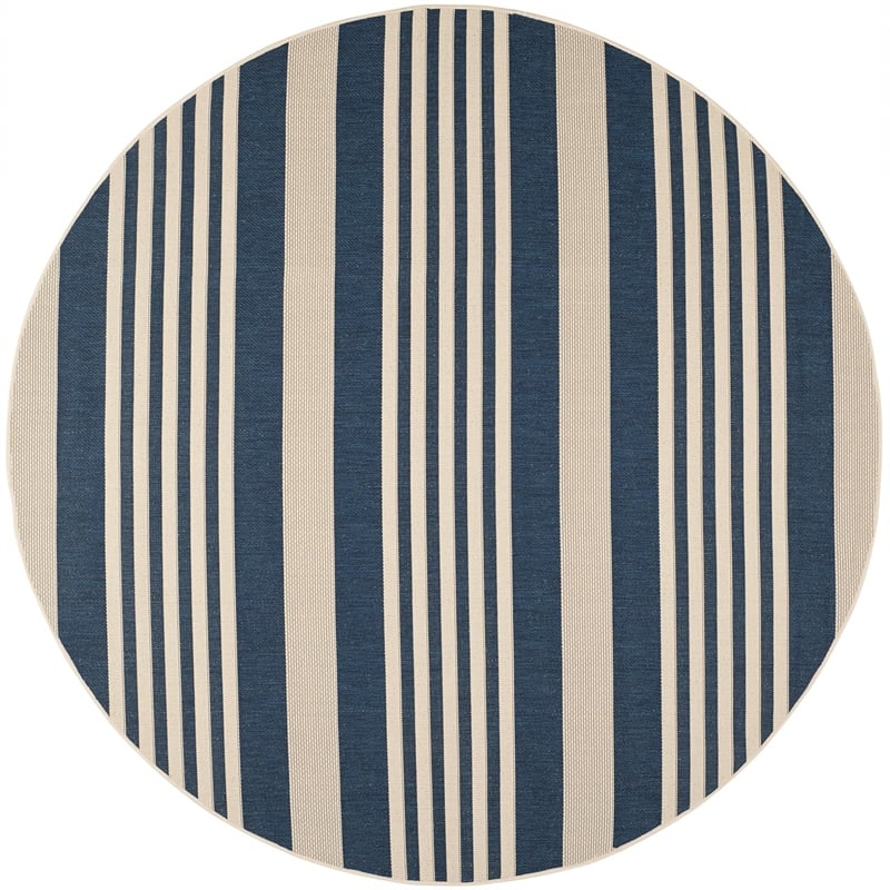 Pemberly Row Contemporary Navy Indoor Outdoor Rug in Round 7'10