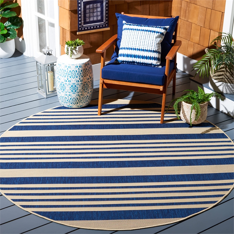 Pemberly Row Contemporary Navy Indoor Outdoor Rug in Round 7'10