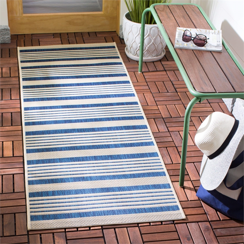 Pemberly Row Contemporary Navy Indoor Outdoor Runner Rug 2'3