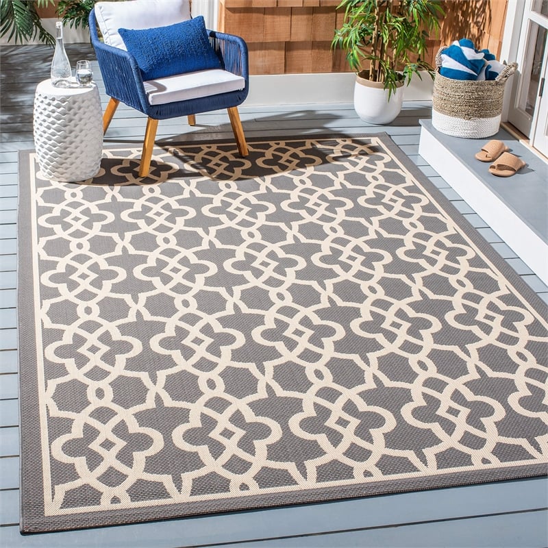Pemberly Row Grey Indoor Outdoor Rug 8' x 11' for Living Spaces