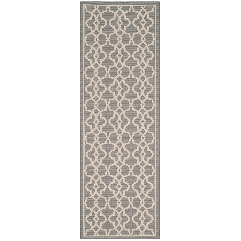 Pemberly Row Contemporary Grey Indoor Outdoor Runner Rug 2'7