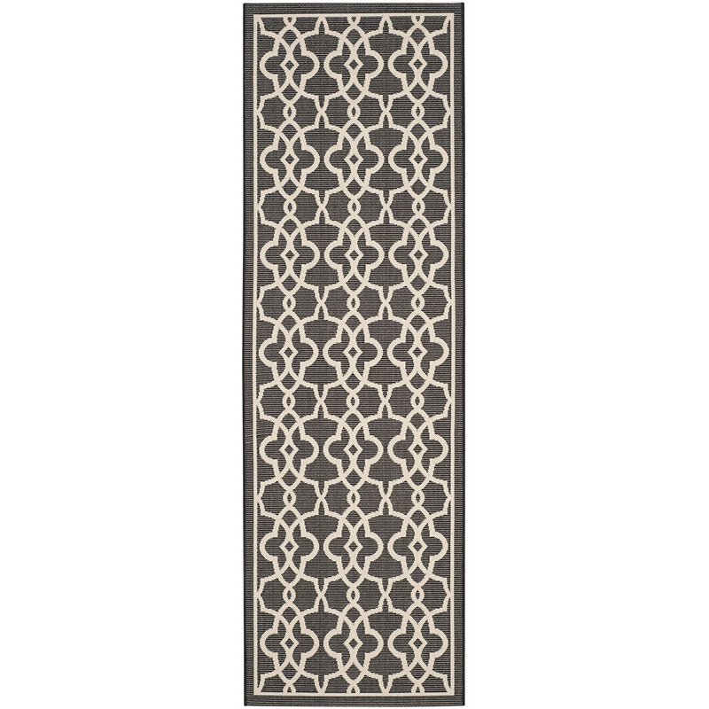 Pemberly Row Contemporary Black Indoor Outdoor Runner Rug 2'7