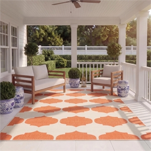 Pemberly Row Beige Indoor Outdoor Rug 8' x 11' for Living Spaces