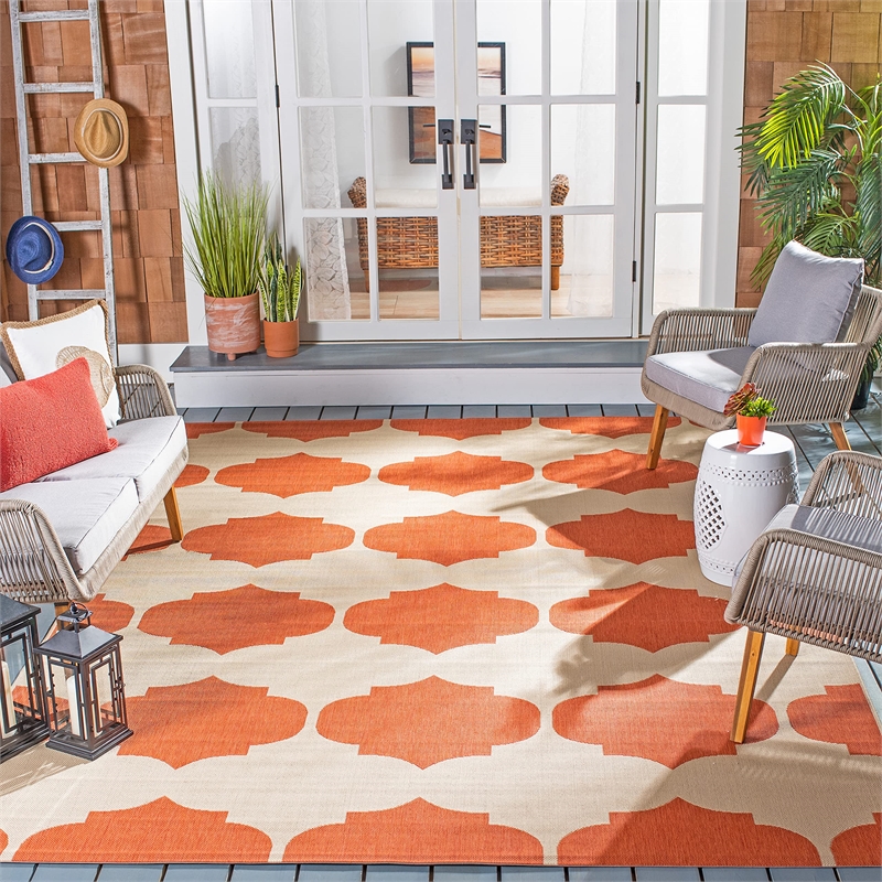 Pemberly Row Contemporary Beige Indoor Outdoor Rug in Square 5'3