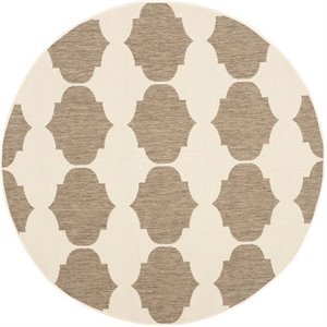 Pemberly Row Contemporary Beige Indoor Outdoor Rug in Round 5'3&quot Shape