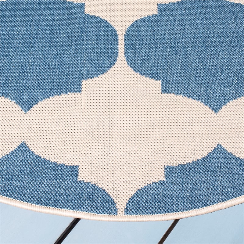 Pemberly Row Contemporary Beige Indoor Outdoor Rug in Round 5'3